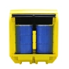 Workstation with sliding doors and spill containment tray for 2 drums, 230 l