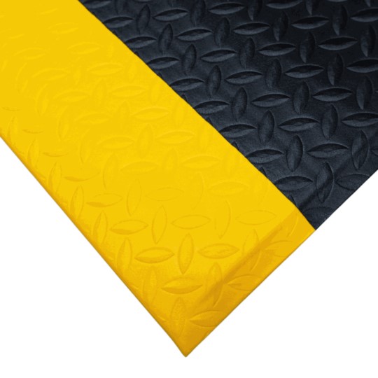 Mata antyzmęczeniowa 4safety, W2, 60 x 91 cm, czarno-żółta, środowisko suche do długotrwałej pracy stojącej, z taśmami FloorHold